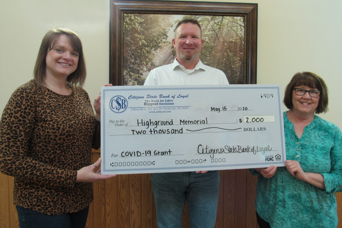 The Highground Receives COVID-19 Relief Grant from Citizens State Bank of Loyal